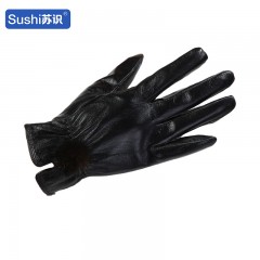 苏识 秋冬季女士可爱韩版水貂毛球羊皮真皮保暖加厚手套 均码黑色 3460128