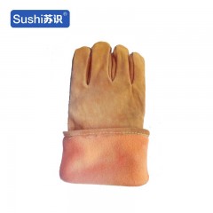 苏识 FHYW0009 全牛皮劳保电焊防护手套双面绒里子 均码黄色 副 3740017