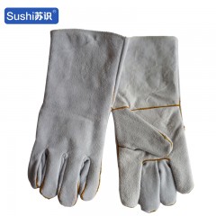 苏识 牛皮全皮耐高温焊接手套劳保手套 14寸电焊手套 本色 副 3460362
