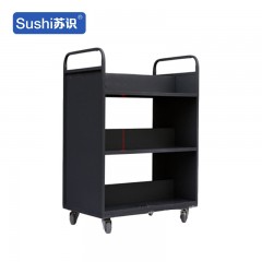 苏识 YJ00067/7 静音手推车档案室型钢制推车登高梯 黑色三层T型书车【静音轮】 2110031