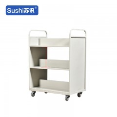 苏识 YJ00066/12 静音手推车档案室型钢制推车登高梯 三层T型书车【静音轮】 2110048