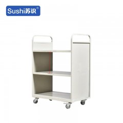 苏识 YJ00066/14 静音手推车档案室型钢制推车登高梯 大三层平板书车【静音轮】 2110046