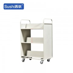 苏识 YJ00066/13 静音手推车档案室型钢制推车登高梯 三层W型书车【静音轮】 2110047