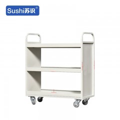苏识 YJ00066/11 静音手推车档案室型钢制推车登高梯 三层防护边平板书车【静音轮】 2110049