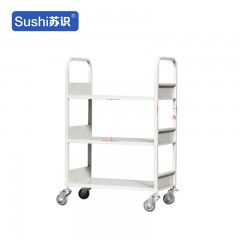 苏识 YJ00066/7 静音手推车档案室型钢制推车登高梯 小三层平板书车 2110040
