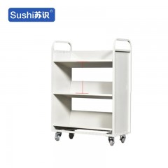 苏识 YJ00066/9 静音手推车档案室型钢制推车登高梯 三层V型书车【静音轮】 2110038
