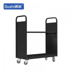 苏识 YJ00066/5 静音手推车档案室型钢制推车登高梯 二层平板书车【静音轮】 2110042