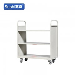 苏识 YJ00066/6 静音手推车档案室型钢制推车登高梯 三层平板书车【静音轮】 2110041