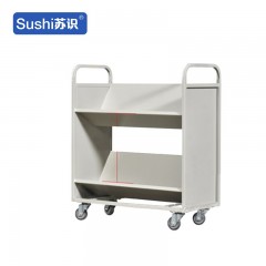 苏识 YJ00066/8 静音手推车档案室型钢制推车登高梯 二层V型书车【静音轮】 2110039