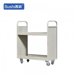 苏识 YJ00066/10 静音手推车档案室型钢制推车登高梯 二层防护边平板书车【静音轮】 2110050