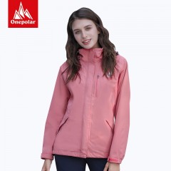 onepolar极地户外冲锋衣女三合一秋冬可拆卸抓绒内胆保暖防风防水登山服外套 粉红色 L 3520884