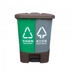 苏识 YJ-A139 户外双桶脚踏式连体可回收环卫四色分类垃圾箱 20L 绿灰分类桶 4170046
