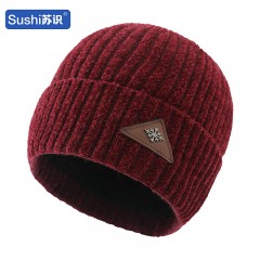 苏识 冬季新款毛线帽针织帽瓜皮帽 酒红 3360071