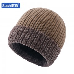 苏识 冬季加绒晴纶针织帽 保暖毛线瓜皮帽 卡其 3360074