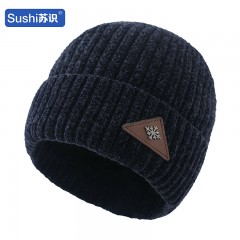 苏识 冬季新款毛线帽针织帽瓜皮帽 藏青 3360072