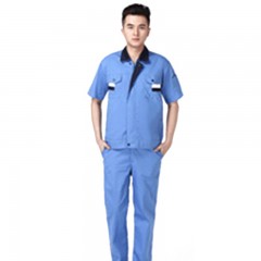 苏识SSLB033 夏季薄款棉质短袖男 斜插兜撞色工衣套装 后勤工作服 防污去污(颜色: 拓其凯灰色红领)XXXL 3530566