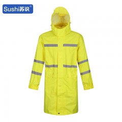 苏识 荧光黄反光连体雨衣长款全身防水双层加厚交通路政道路施工防暴雨 荧光黄150D牛津布长风衣 L3540067
