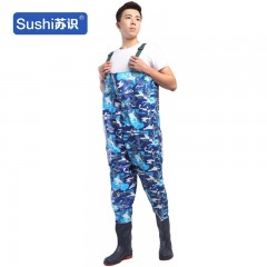 苏识 XF106 下水裤连体钓鱼裤防水衣服连体下水雨裤皮叉捕鱼钓鱼渔裤背带 PVC42 海军蓝100丝 3540072