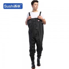 苏识 XF072 下水裤连体钓鱼裤防水衣服连体下水雨裤皮叉捕鱼钓鱼渔裤背带 PVC41 黑橡胶100丝 3540106