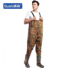 苏识 XF081 下水裤连体钓鱼裤防水衣服连体下水雨裤皮叉捕鱼钓鱼渔裤背带 PVC39 迷彩（加绒）100丝 3540097
