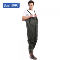 苏识 XF031 下水裤连体钓鱼裤防水衣服连体下水雨裤皮叉捕鱼钓鱼渔裤背带 PVC44 军迷针织75丝 3540147