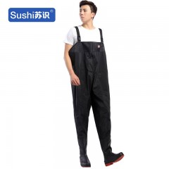 苏识 XF015 下水裤连体钓鱼裤防水衣服连体下水雨裤皮叉捕鱼钓鱼渔裤背带 PVC39 黑色65丝 3540163