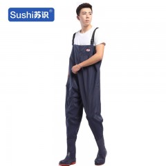 苏识 XF010 下水裤连体钓鱼裤防水衣服连体下水雨裤皮叉捕鱼钓鱼渔裤背带 PVC45 蓝色65丝 3540168