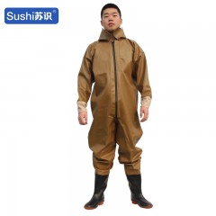 苏识 全身下水裤迷彩防水捕鱼裤连体作业涉水裤 米黄全身100丝（袖口）43 套 3520821