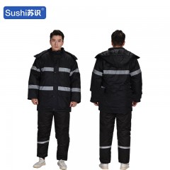 苏识 冬季带帽防水防寒保暖工作服棉服加厚船员冷库劳保棉衣 185 黑色 3520243