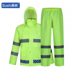 苏识 新式反光交通雨衣裤套装 户外骑行防水代驾双层高速救援巡逻成人（蓝格荧光绿套装，绿裤子）L 3540295