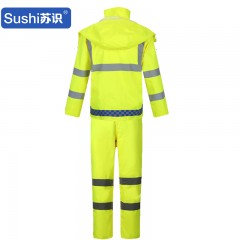 苏识 新式反光交通雨衣裤套装 户外骑行防水代驾双层高速救援巡逻成人（蓝格荧光黄套装，黄裤子） 3540203