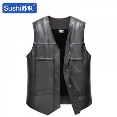 苏识 男士休闲皮背心加绒加厚 2XL 黑色黑毛里衬 件  3522006