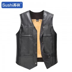 苏识 男士休闲皮背心加绒加厚 3XL 黑色白毛里衬 件  3522003