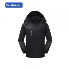 苏识 户外薄款冲锋衣印制定生鲜超市工作服防水外套 黑色XXXL