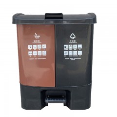 苏识 YJ-A138 户外双桶脚踏式连体可回收环卫四色分类垃圾箱 80L 黑咖分类桶
