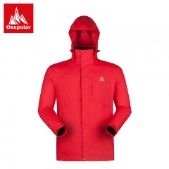 onepolar极地秋冬冲锋衣男 三合一 加绒加厚防水透气登山服两件套 红色 L