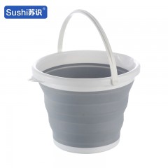 苏识 10L橡胶折叠桶 手提可伸缩塑料便携 白灰色 个 4160085