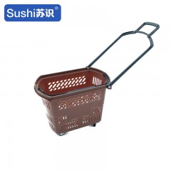 苏识 45L塑料购物筐 超市卖场四轮拉杆50*39.5*40cm 10个/箱 咖啡（个）2210119