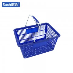 苏识 手提购物篮 超市卖场金属包胶平底45*33*25cm 蓝色（个）2210140