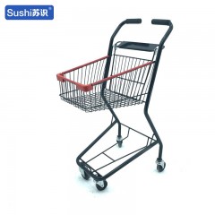 苏识 双层手推车 超市手推购物车日式双层提篮车 F5黑色64*45*91cm（辆）2110146