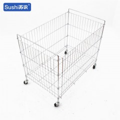 苏识 铁丝促销笼 适用超市卖场仓储理货 800*500*700mm 白色带轮衣物笼（个）2260013