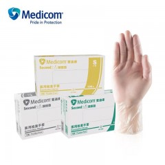 麦迪康（Medicom）一次性PVC手套1209B 食品级透明加厚检查耐磨 餐饮实验室 工作隔离防护手套100只/盒 S码