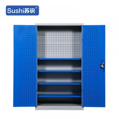 苏识 YJ00042/4 重型工具柜子工厂车间用铁皮收纳箱 蓝灰色4层+挂板