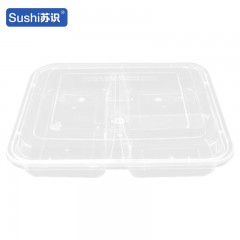 苏识 一次性多格打包餐盒 1000ml方三格 透明 150套/箱 箱 11210228