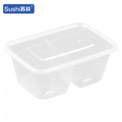 苏识 一次性多格打包餐盒 1000ml方双格 透明 300套/箱 箱 11210244
