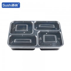 苏识 一次性多格打包餐盒 1000ml均分四格 黑色 150套/箱 箱 11210237