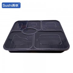 苏识 一次性多格打包餐盒 1000ml方六格 黑色 150套/箱 箱 11210235