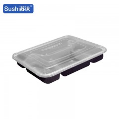 苏识 一次性多格打包餐盒 1000ml方四格 黑色 150套/箱 箱 11210231