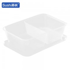苏识 一次性多格打包餐盒 650ml方双格 透明 300套/箱 箱 11210240