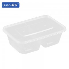 苏识 一次性多格打包餐盒 750ml方双格 透明 300套/箱 箱 11210242